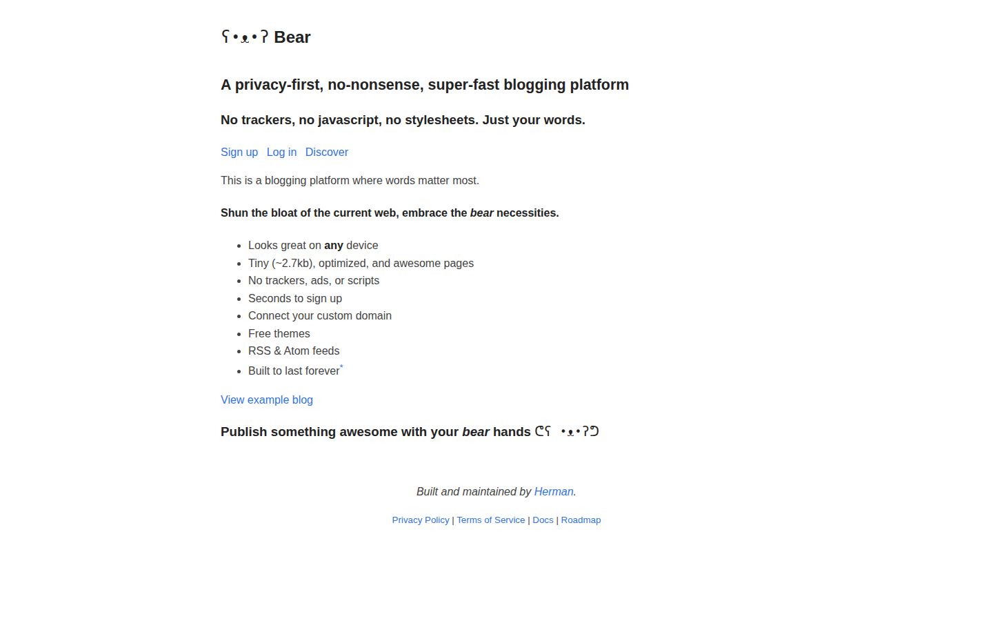 Bear Blog product overview