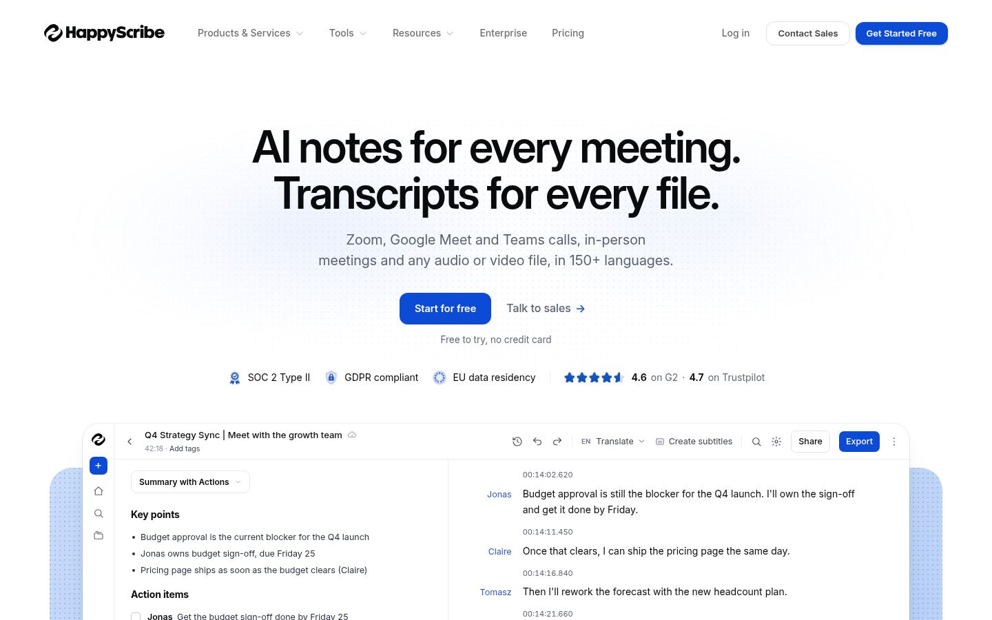 Happy Scribe product overview