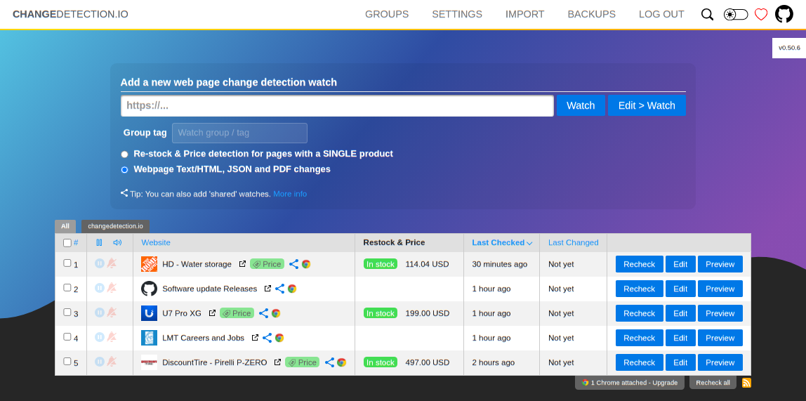 changedetection.io product example